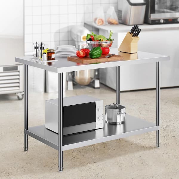 Stainless Steel Prep Table 30 x 48 x 34 In. Silver Kitchen Prep Table880 lbs. Load Capacity, Heavy Duty Metal Worktable
