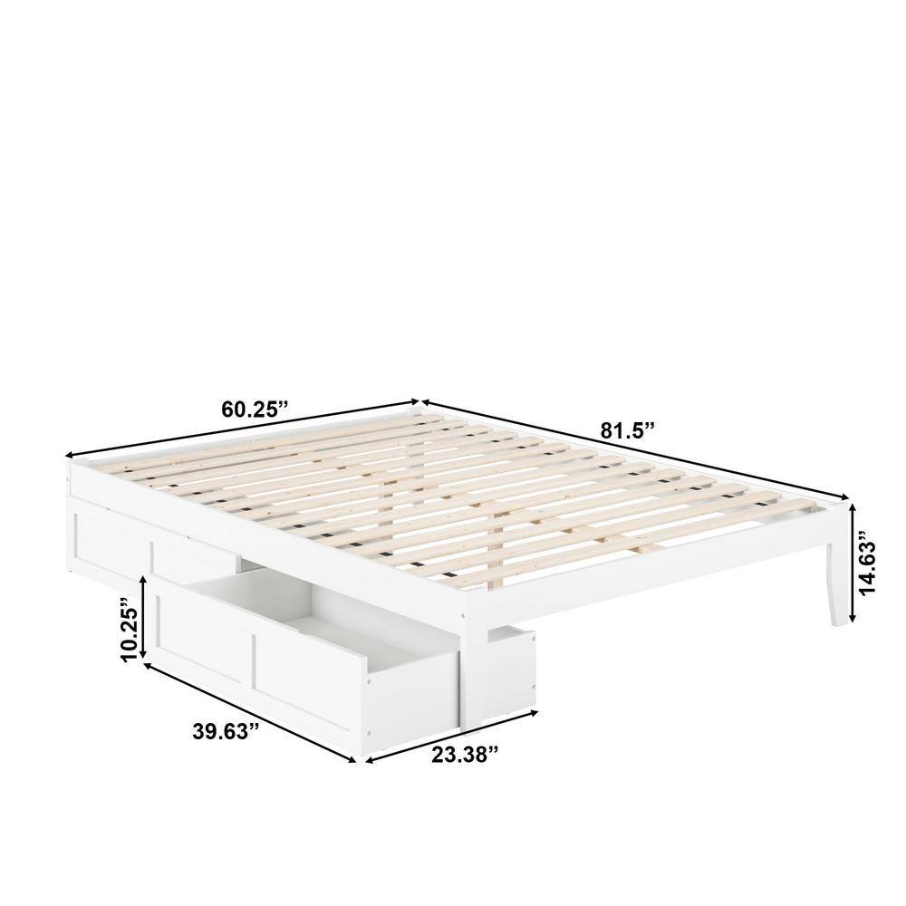 Colorado Queen Platform Bed with USB Charging and Dual Storage Drawers in White