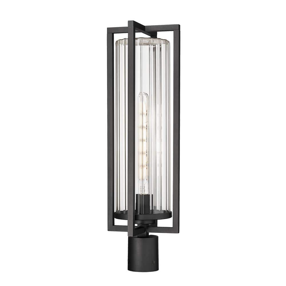 Aura 1-Light Black Aluminum Hardwired Outdoor Marine Grade Post-Light with 