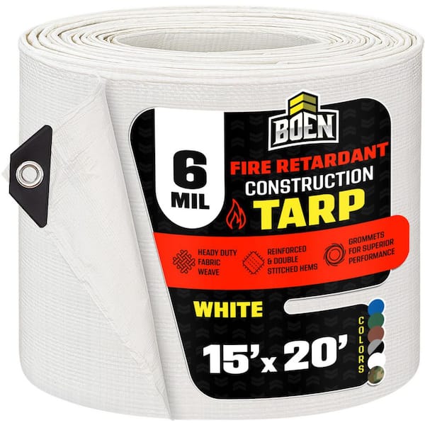 BOEN 20 ft. x 21 ft. Commercial White Tarp Cover 8 Mil Thick Weave