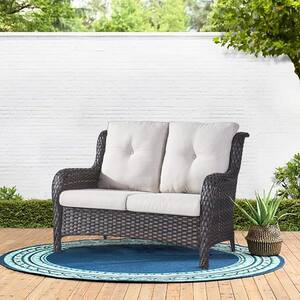 Carolina Brown Wicker Outdoor Loveseat with CushionGuard Beige Cushions