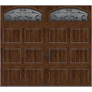 Gallery Collection 8 ft. x 7 ft. 6.5 R-Value Insulated Ultra-Grain Walnut Garage Door with Wrought Iron Window