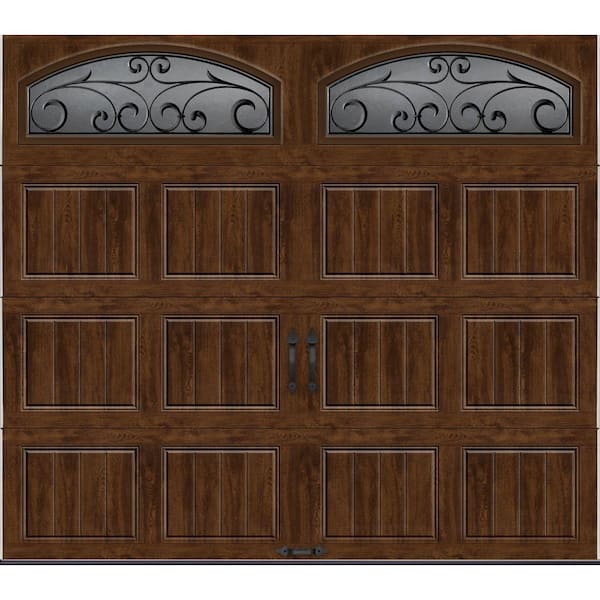 Clopay Gallery Steel Short Panel 8 ft x 7 ft Insulated 18.4 R-Value Wood Look Walnut Garage Door with Decorative Windows