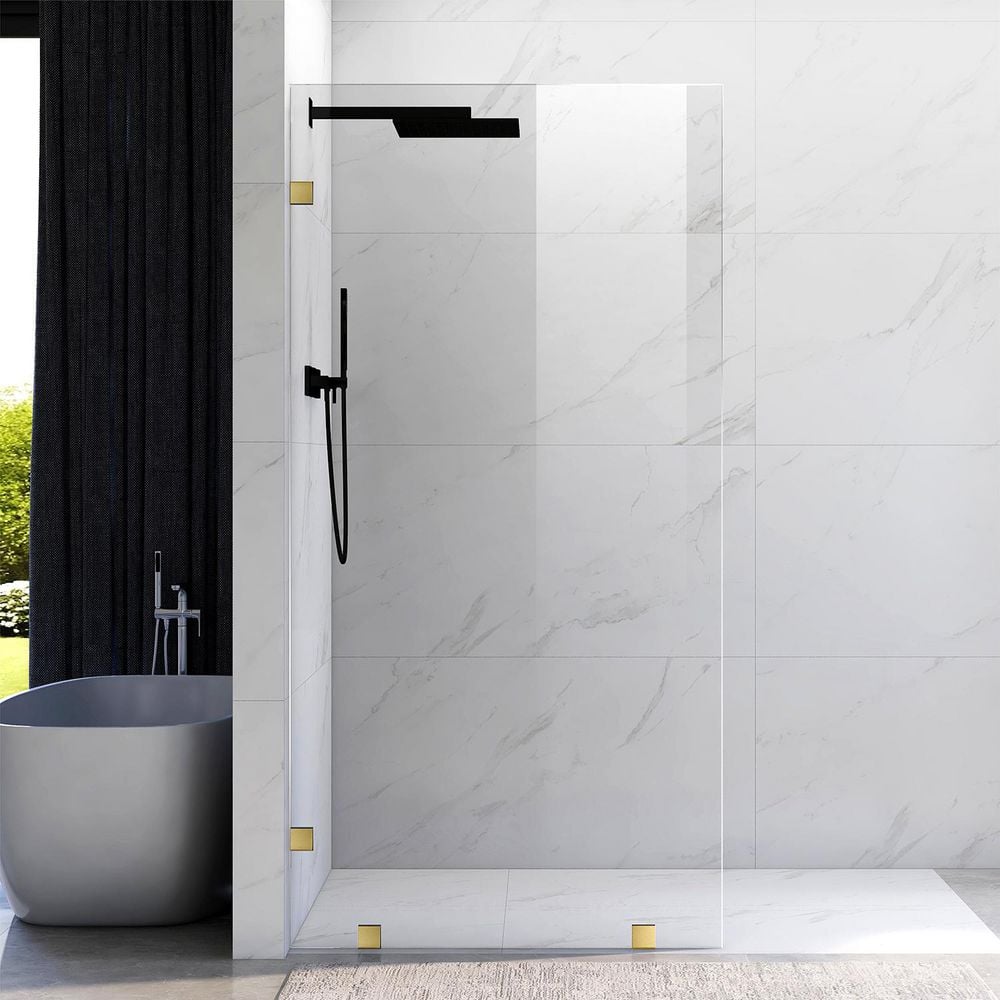UKH07B2 39 in. W x 80 in. H Frameless Fixed Shower Door Panel in Satin Brass, SGCC 3/8 in. Clear Tempered Glass price history on PriceWatchPro