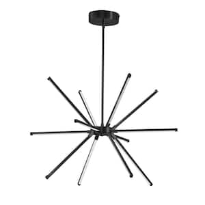 Array 12-Light Dimmable Integrated LED Matte Black Sputnik Shape Chandelier for Dining