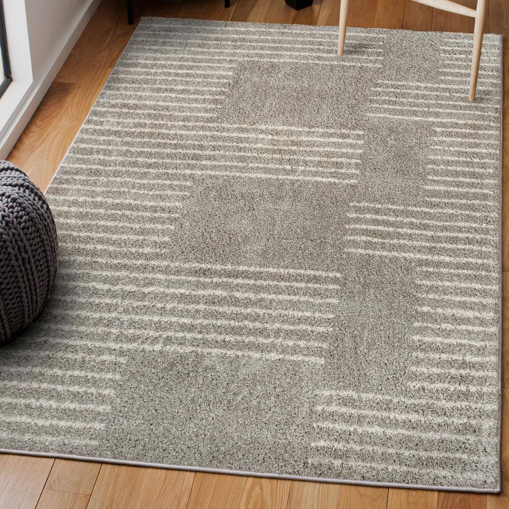 Gray and Ivory Rectangular Shag Area Rug