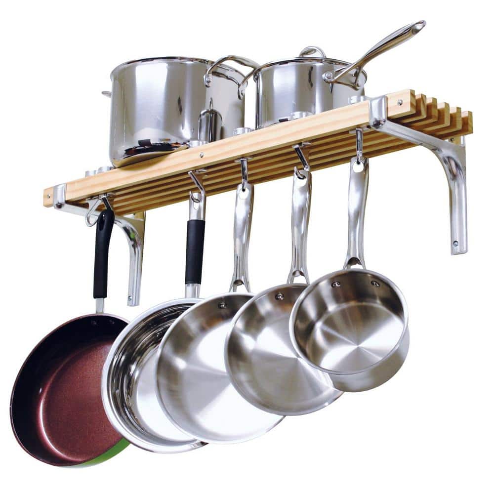 Pot and Pan Rack Organizer Ceiling Mounted Single Wooden Cookware Hanger