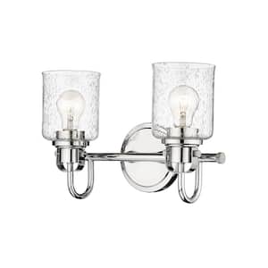Kinsley 14.5 in. 2-Light Chrome Vanity Light with Clear Seeded Glass Shades