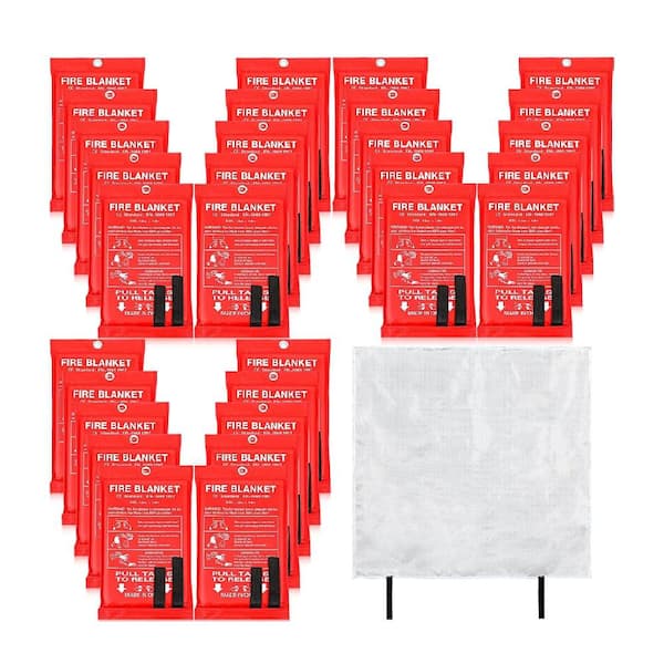 Ahfiwaso 39 in. x 39 in. Fireproof Fire Blanket Set with Fiberglass Flame Retardant Cover for Emergency Use, Red (36-Piece)
