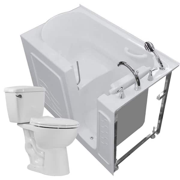 Universal Tubs 52.8 in. Walk-In Non-Whirlpool Bathtub in White with 1.28 GPF Single Flush Toilet
