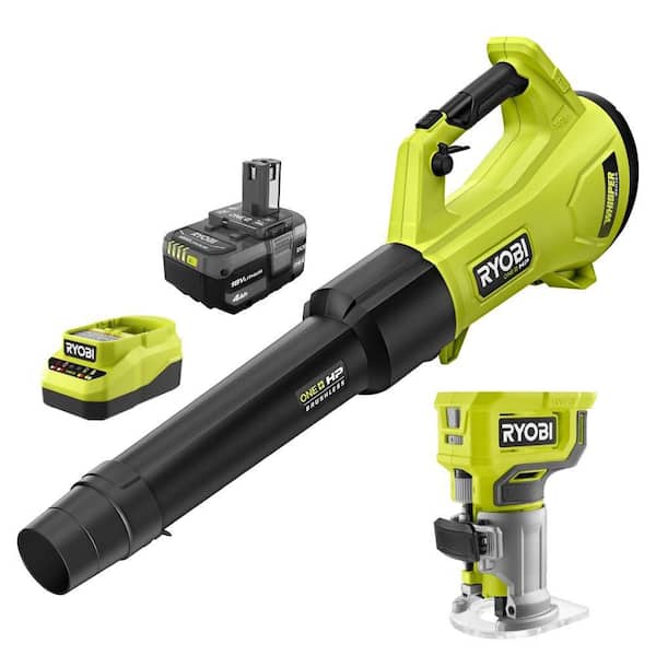 RYOBI ONE+ HP 18V Brushless 450 CFM Cordless Leaf Blower w/ Ah Battery,  Charger, FREE ONE+ 18V Compact Fixed Base Router P21140-PCL424B