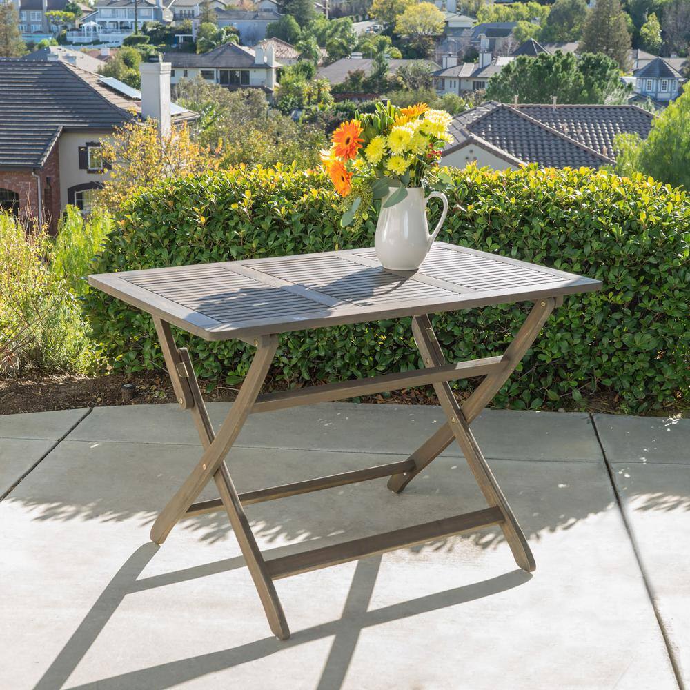 Gray Acacia Wood Outdoor Folding Dining Table