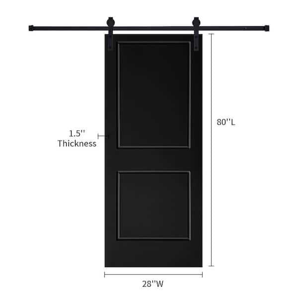 Modern 2-Panel 28 in. x 80 in. MDF black Barn Sliding Door With Hardware kit