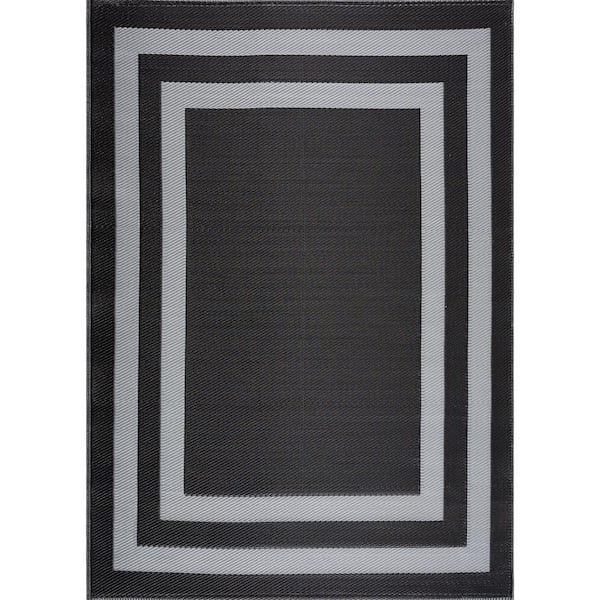 Unbranded Paris Black and Grey 8 ft. x 10 ft. Geometric Polypropylene Indoor/Outdoor Rug