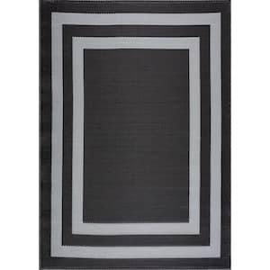 Paris Black Gray 4 ft. x 6 ft. Modern Plastic Indoor/Outdoor Area Rug