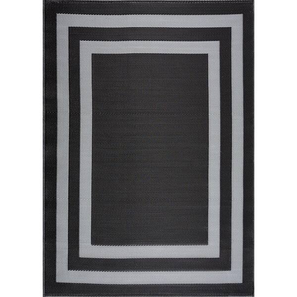 PLAYA RUG Paris Black Gray 6 ft. x 9 ft. Modern Plastic Indoor/Outdoor Area Rug