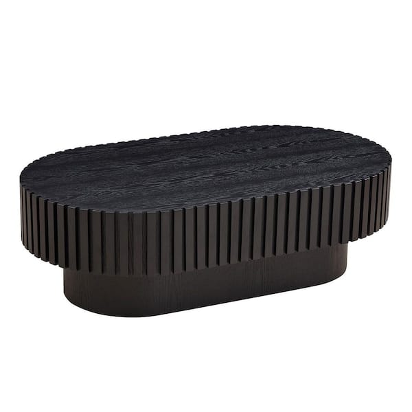 Sudzendf Black MDF Coffee Table 43.7 in. Modern Handcraft Drum Outdoor Coffee Table Oval Wood Coffee Table