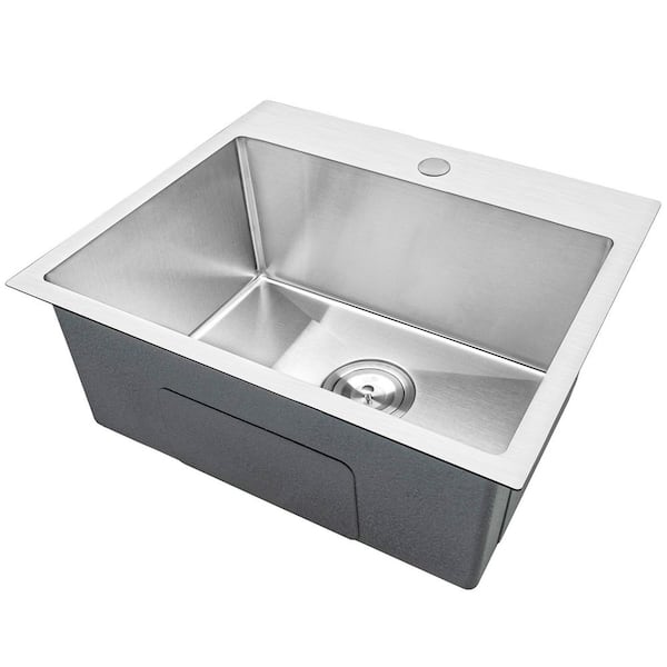 All-in-One 25 in. x 22 in. Drop-in Single Bowl Stainless Steel Kitchen Sink with Spring Neck Kitchen Faucet