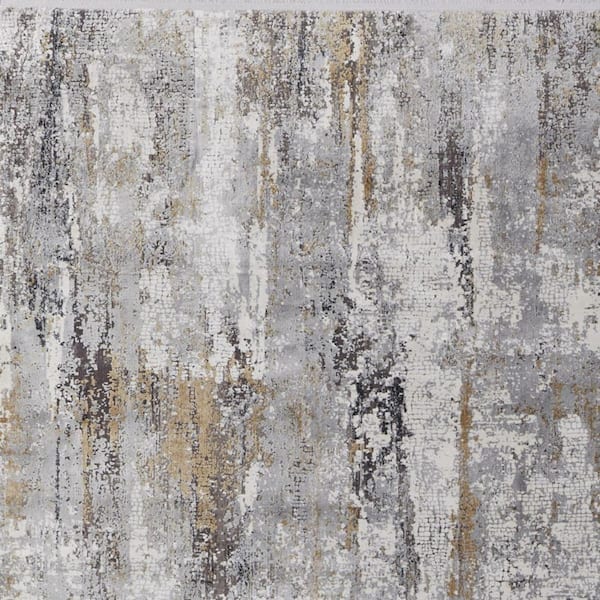 12 ft. x 18 ft. Gray, Ivory, Gold Abstract Area Rug