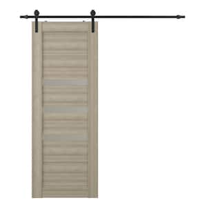 Rita 36 in. x 80 in. x 1-3/4 in. 3-Lite Frosted Glass Shambor Composite Core Wood Sliding Barn Door with Hardware Kit