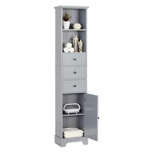 10.00 in. W x 15.00 in. D x 68.30 in. H Gray Freestanding Storage Linen Cabinet with 3 Drawers and Adjustable Shelf