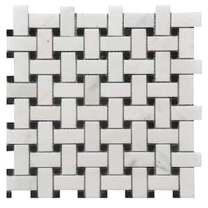 Rockart Basket Weave Marble Black and White 12 in. x 12 in. Polished Natural Stone Mosaic Tile (10.7639 sq. ft./Case)