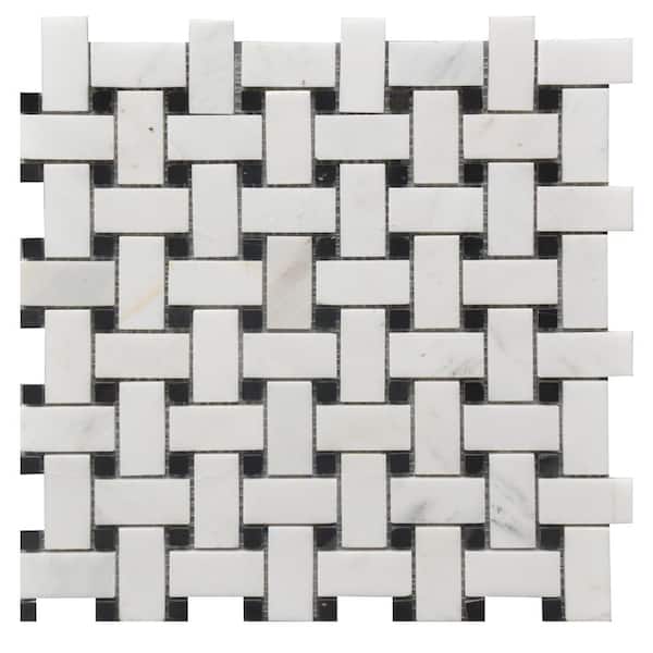 Roca Rockart Basket Weave Marble Black and White 12 in. x 12 in. Polished Natural Stone Mosaic Tile (10.7639 sq. ft./Case)