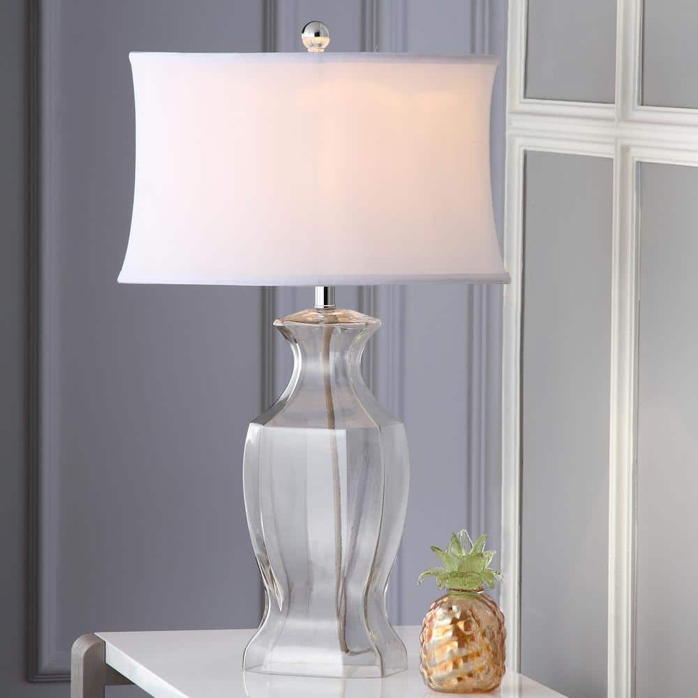 Wendy 28-inch Clear Glass Table Lamp Set with White Shades