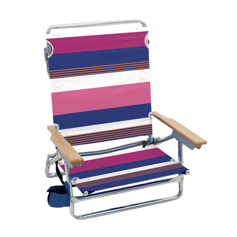 Rio Beach Classic Striped Aluminum 5-Position Lay-Flat Folding Beach ...