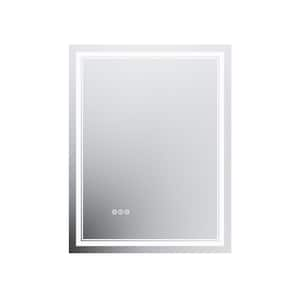 28 in. W x 36 in. H Rectangular Frameless Anti-Fog Wall Dimmable Backlit Dual LED Bathroom Vanity Mirror in Silver