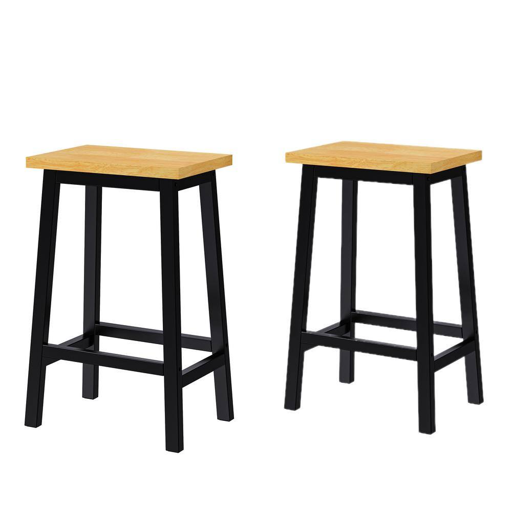 25.6 in. Black Wood Backless Counter Stools with Footrests, Set of 2
