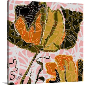 36 in. x 36 in. "Large Green And Orange Abstract Flower" by RUPA Art Canvas Wall Art