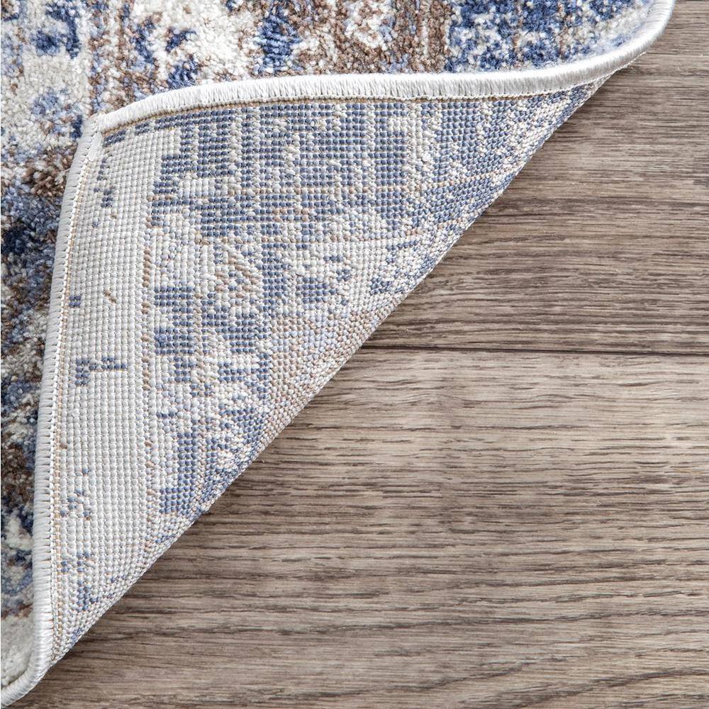 Reversible Medallion Light Blue 5' Square Synthetic Area Rug