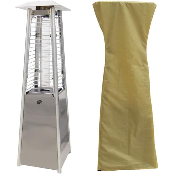 Hanover 9500 BTU Stainless Steel Mini Pyramid Tabletop Propane Patio Heater with Weather-Protective Cover
