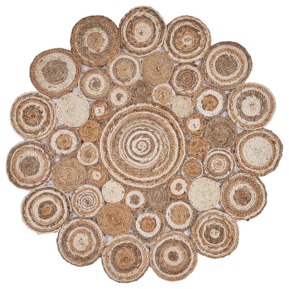 Finn Intricate Bleach Gray 4 ft. Round Organic Jute Area Rug
