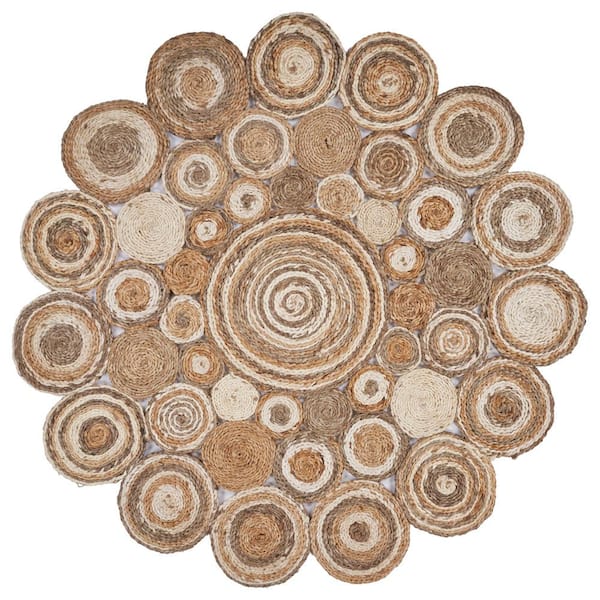 Unbranded Finn Intricate Bleach Gray 4 ft. Round Organic Jute Area Rug