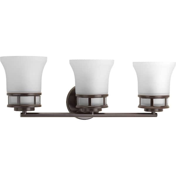 Progress Lighting Cascadia Collection 3-Light Antique Bronze Etched Glass Coastal Bath Vanity Light