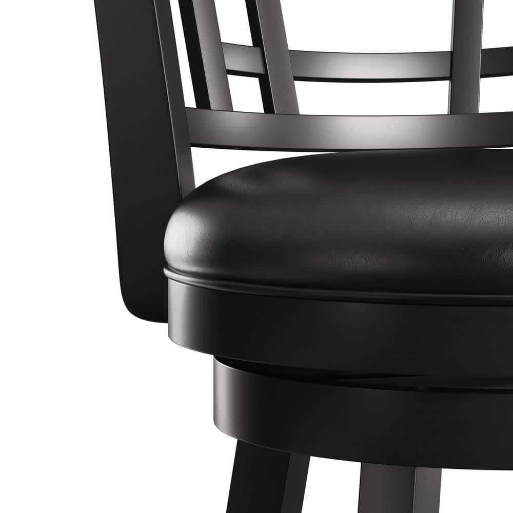 Transitional Black Faux Leather and Wood Swivel Bar Stool