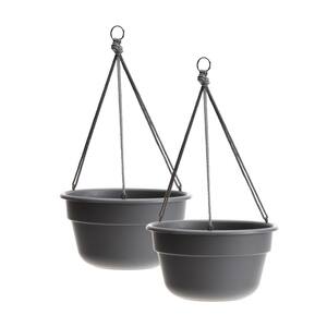 12 in. Dura Cotta Charcoal Hanging Basket Plastic Planter (2-Pack)