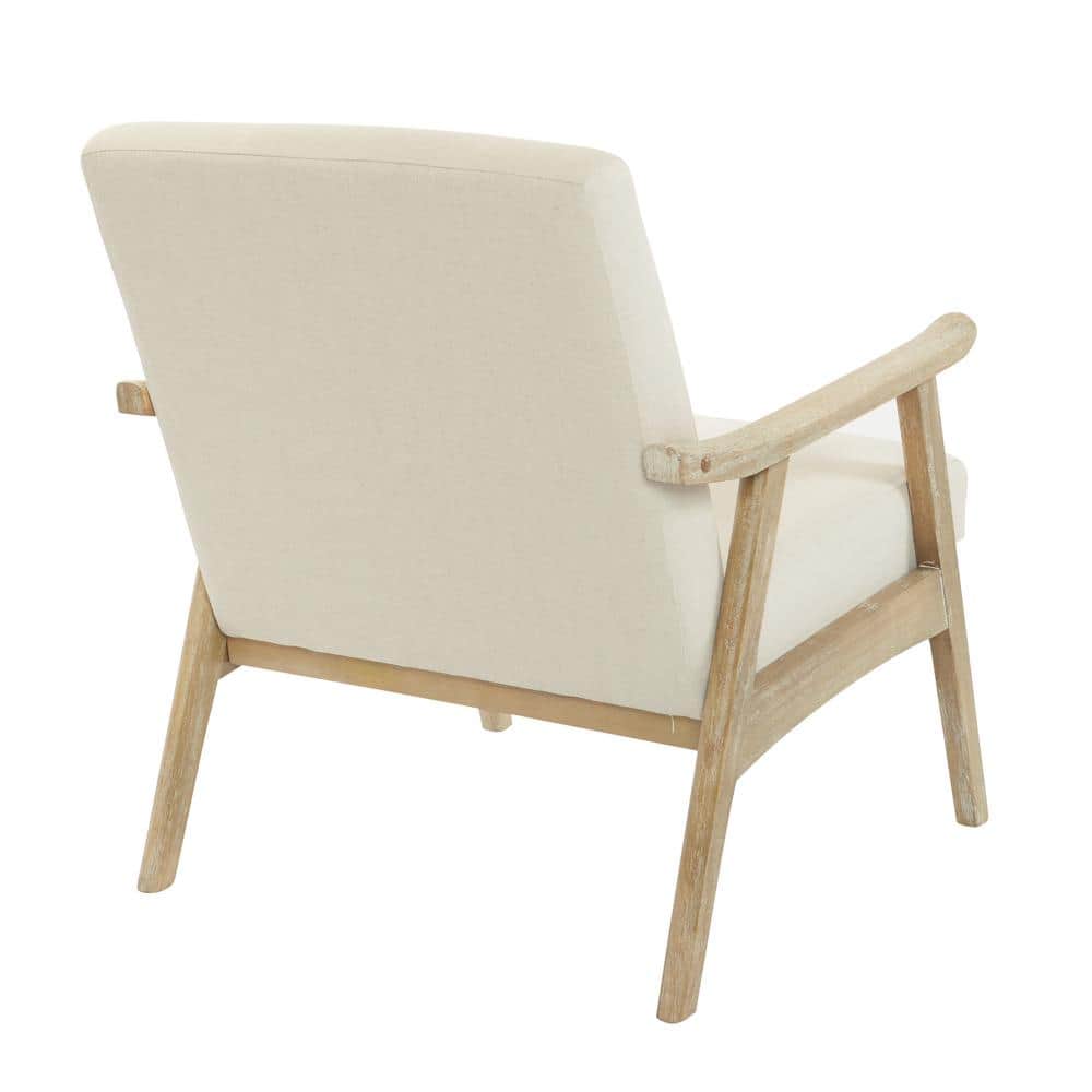 27" Classic Mid-Century Modern Linen White Wood Chair