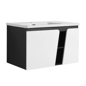 32 in. W x 19.9 in. D x 20.1 in. H Single Sink Floating Bath Vanity in White with White Ceramic Top