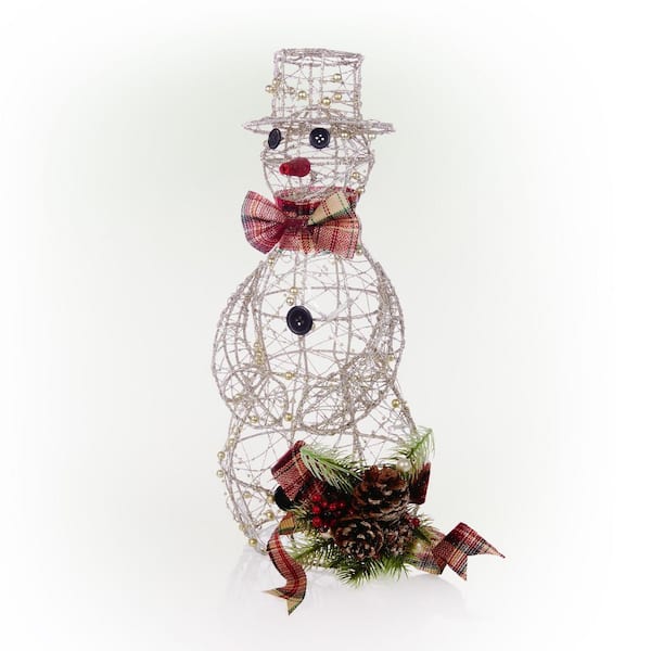 Alpine 18 in. Gold Wire Holiday Decor Snowman with Warm White LED 