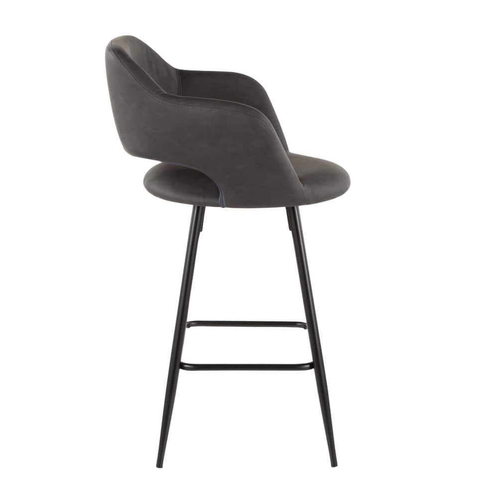 Set of 2 Gray Faux Leather Counter Stools with Black Metal Legs