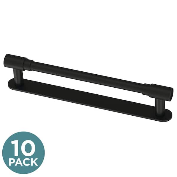 Liberty (10-Pack) Round Layered Backplate 5-1/16 in. (128 mm) Modern Matte Black Cabinet Handle Drawer Bar Pulls