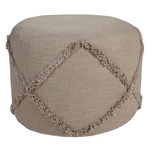 HomeRoots Amelia Brown Cotton Round Accent Ottoman
