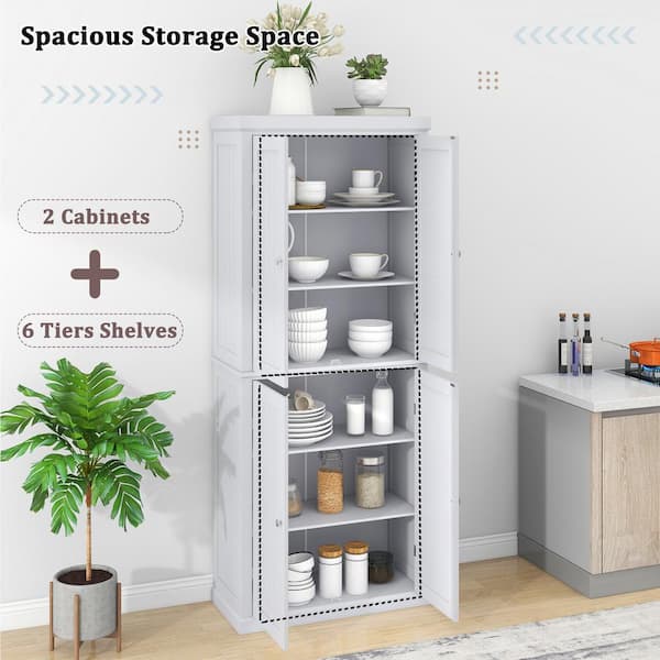 Thaweesuk Shop White 2 Door Style Contemporary Kitchen Pantry Cabinet  Organizer Tall Storage Cupboard Ample Shelves Home Office Utility Drawer