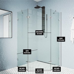 Gemini 46 in. W x 73 in. H Neo Angle Pivot Frameless Corner Shower Enclosure in Chrome with Clear Glass