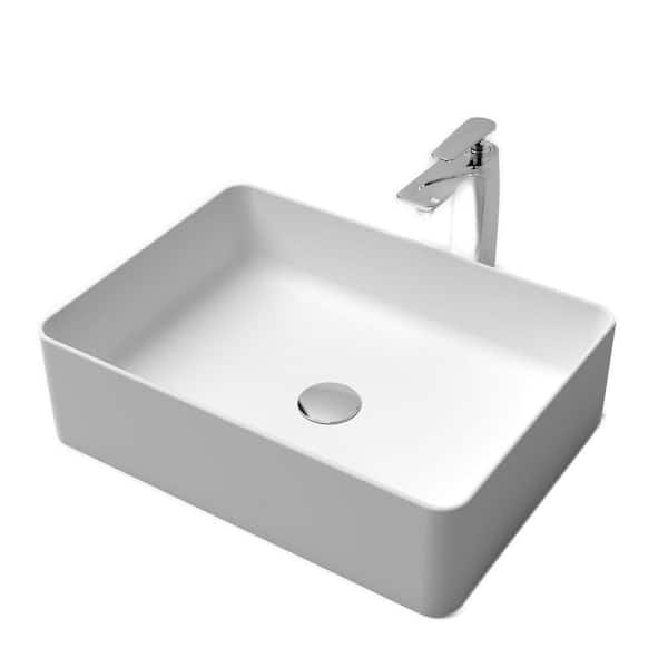 19.69 in. Resin Bathroom Sink Basin Without Cabinet in Matte White