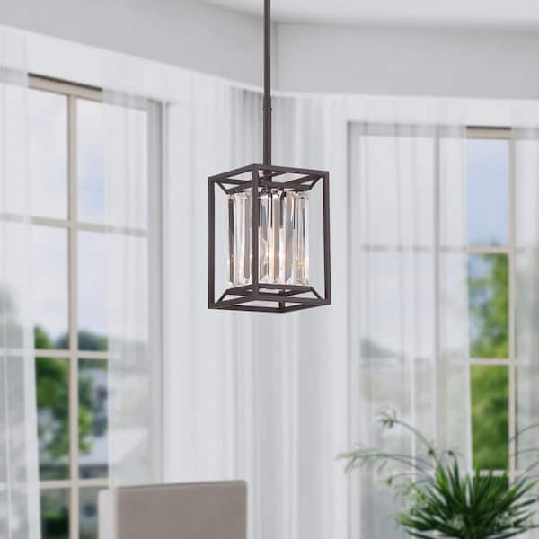 Linares 60-Watt 1-Light Vintage Bronze Glam Mini Pendant Light with Crystal Prisms Shade and No Bulbs Included