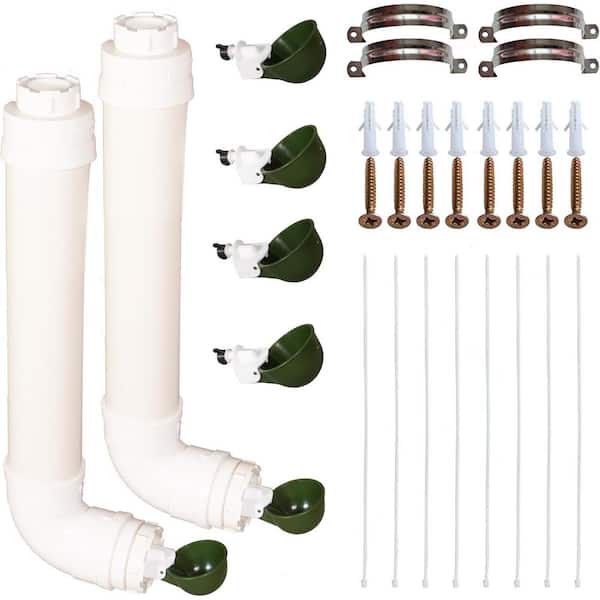 N/A Automatic Chicken Waterer with 4 Gravity-Feed Cups Hanging PVC Poultry Watering System Coops DIY Kit 2 Pack 4 Cups